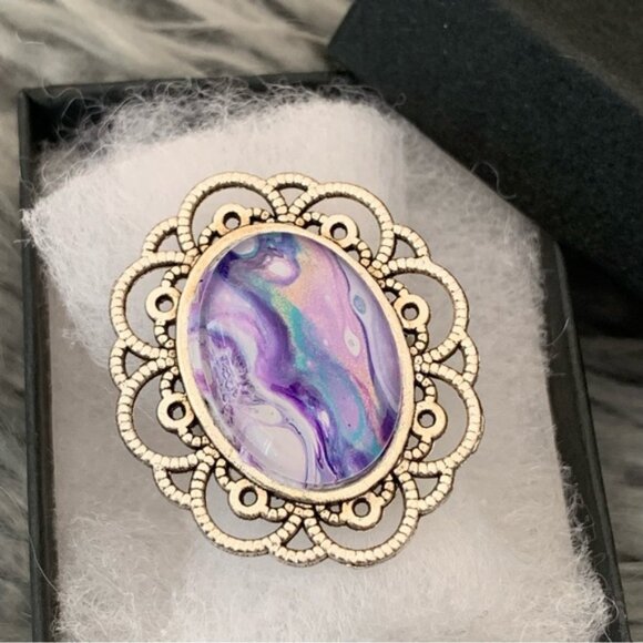 Handmade Fluid Art Ring- Candy Rainbow - Picture 2 of 8